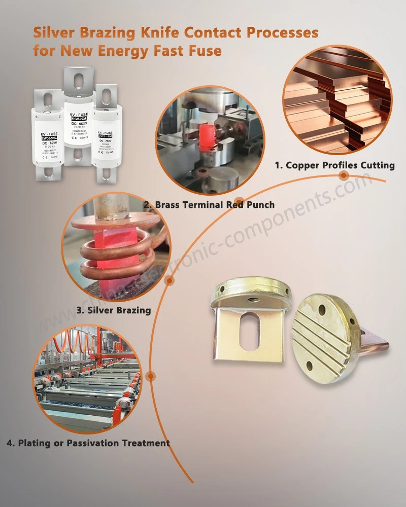 Silver brazing knife contact Processes for High Speed Square Body Fuse Blade Silver brazing knife contact Processes for High Speed Square Body Fuse Blade
